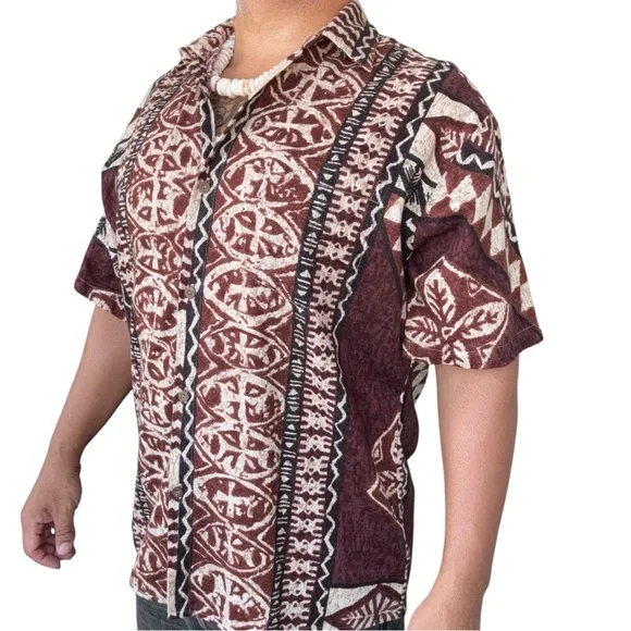 Vintage Locals Only Hawaii Aloha shirt full button front Large Tapa Bark Cloth - Picture 2 of 7